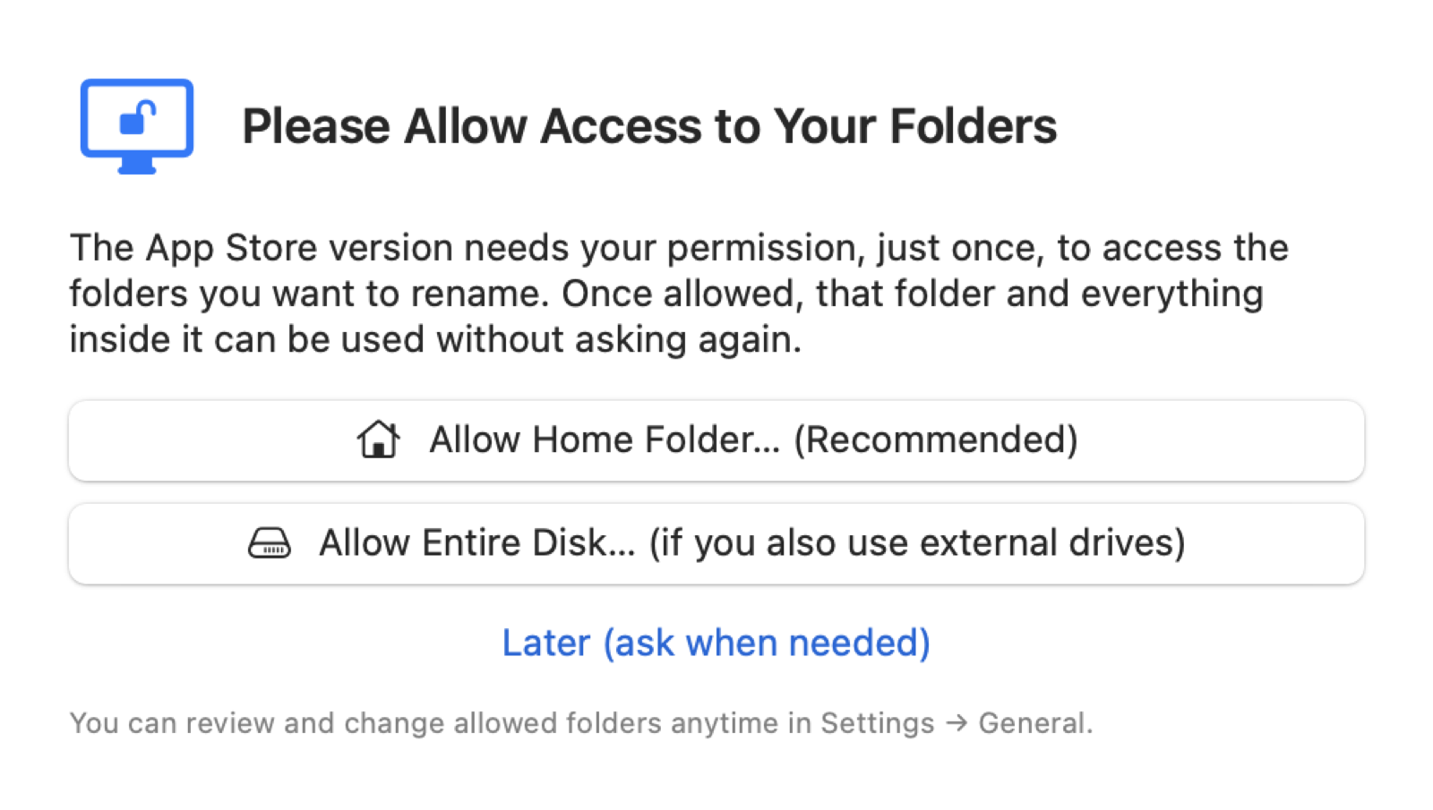 Please Allow Access to Your Folders