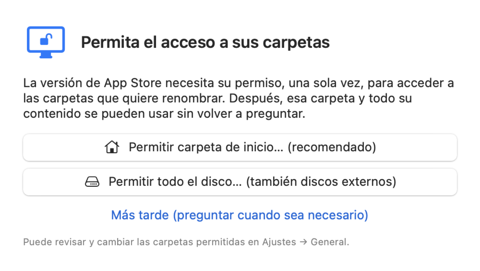 Permita el acceso a sus carpetas