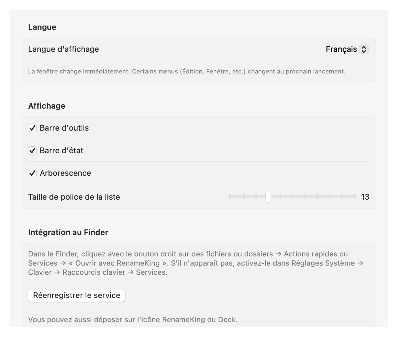 Réglages