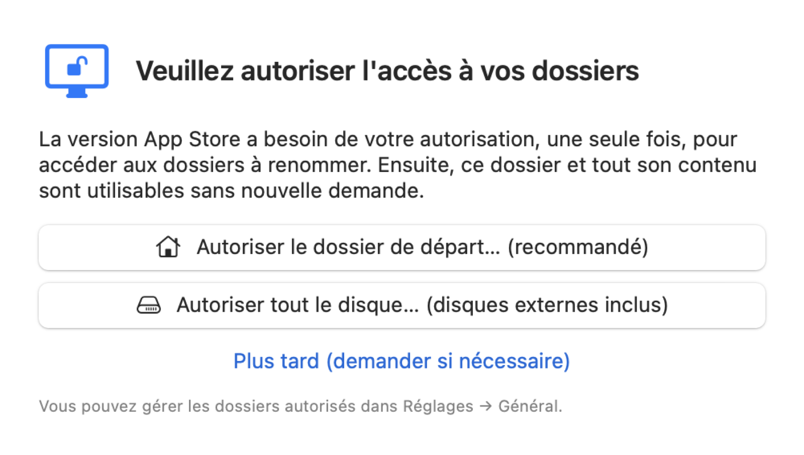 Veuillez autoriser l’accès à vos dossiers