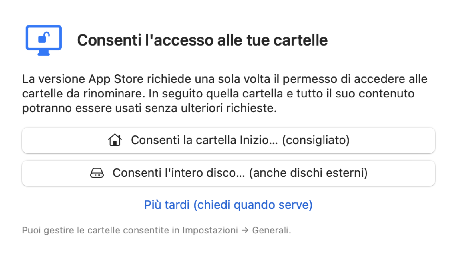 Consenti l’accesso alle tue cartelle