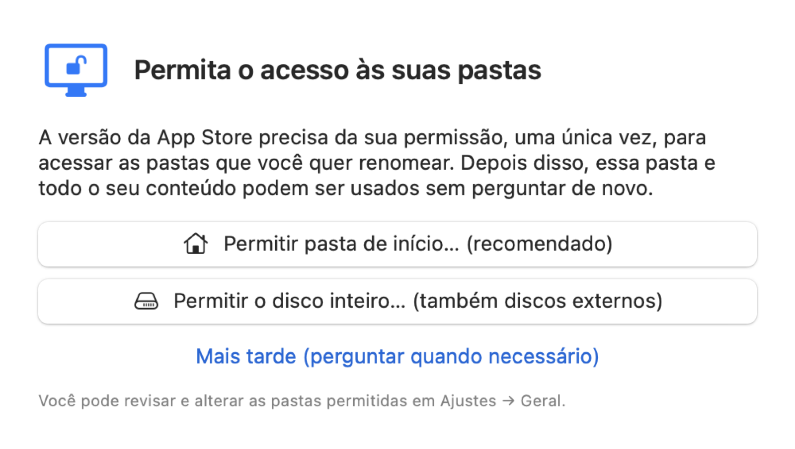Permita o acesso às suas pastas