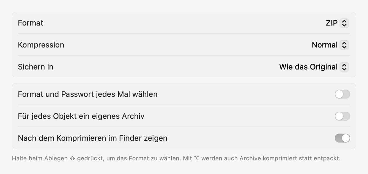 Einstellungen: Komprimieren