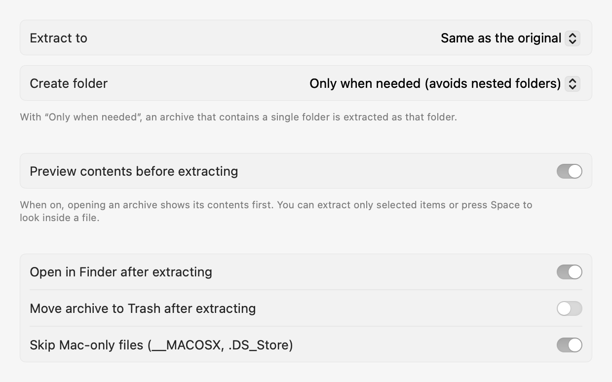 Settings: Extract