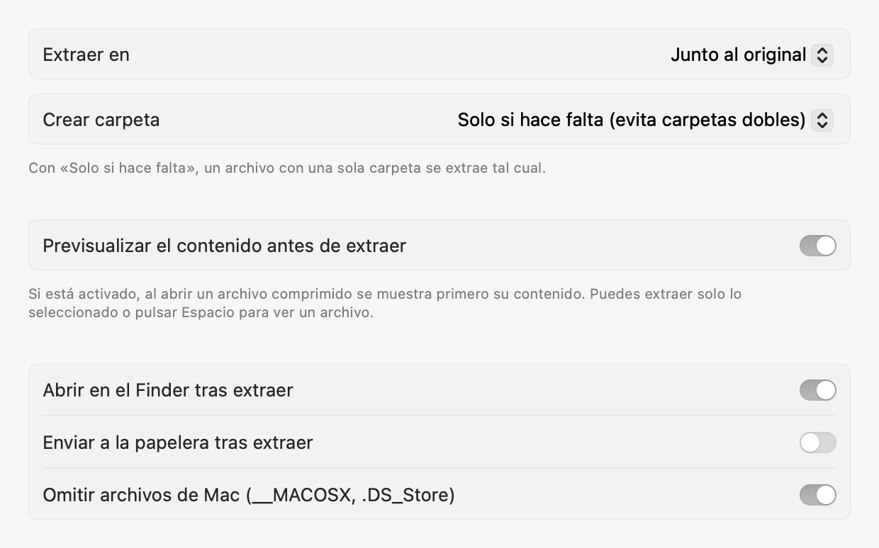 Ajustes: Extraer