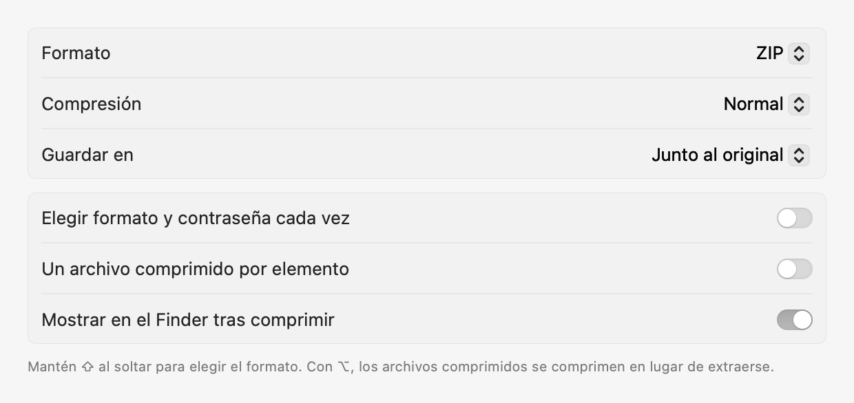 Ajustes: Comprimir