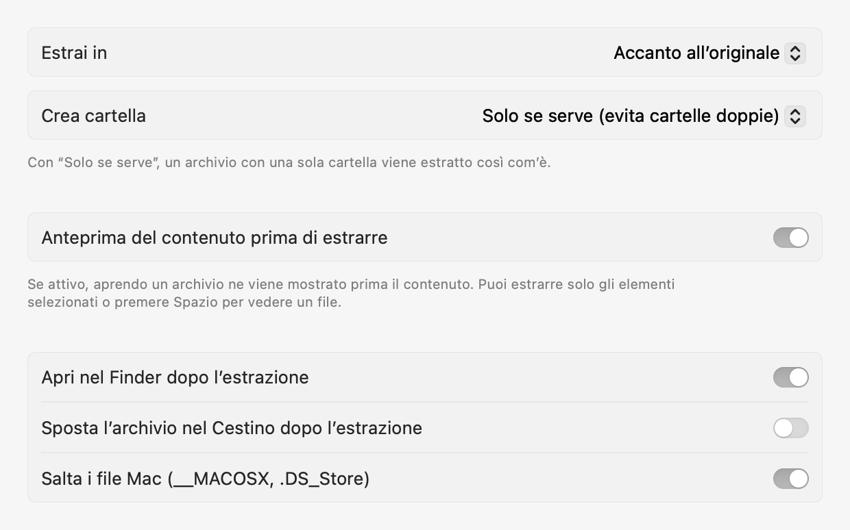 Impostazioni: Estrai