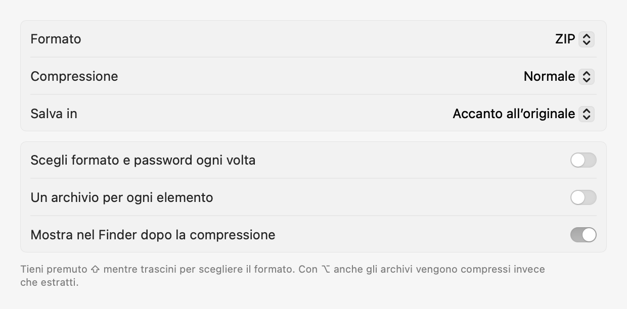 Impostazioni: Comprimi